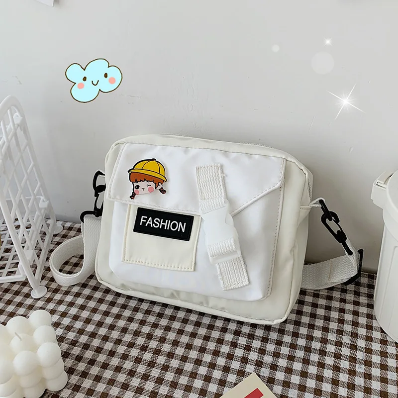 

Korean Fashion Nylon Small Square Bag Harajuku Girl Solid Color Shoulder Bag Multifunctional Diagonal Mobile Phone Package