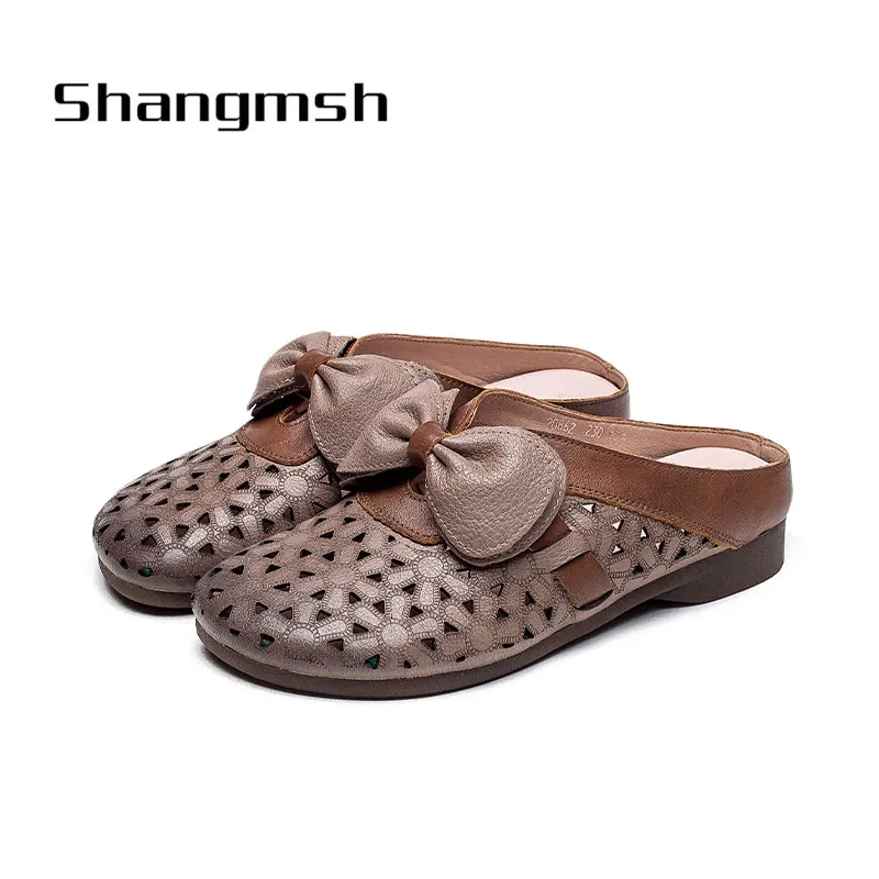 

Retro Flowers Flip Flops Women 2020 Summer Genuine Leather Slippers Women Wedges Shoes Woman 2110