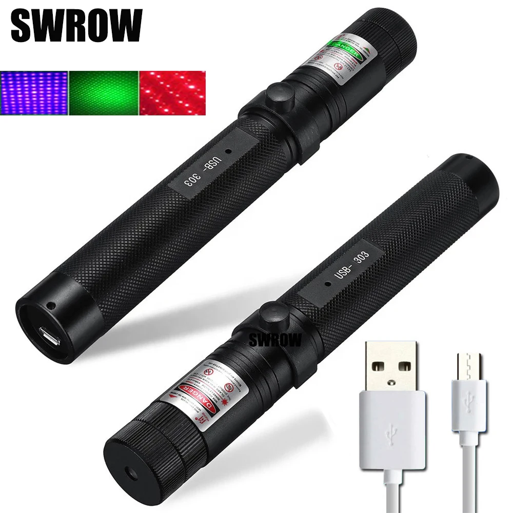 

Green laser sight USB rechargeable laser 303 indicator 5mw high power laser hunting red dot purple laser 8000m visible distance