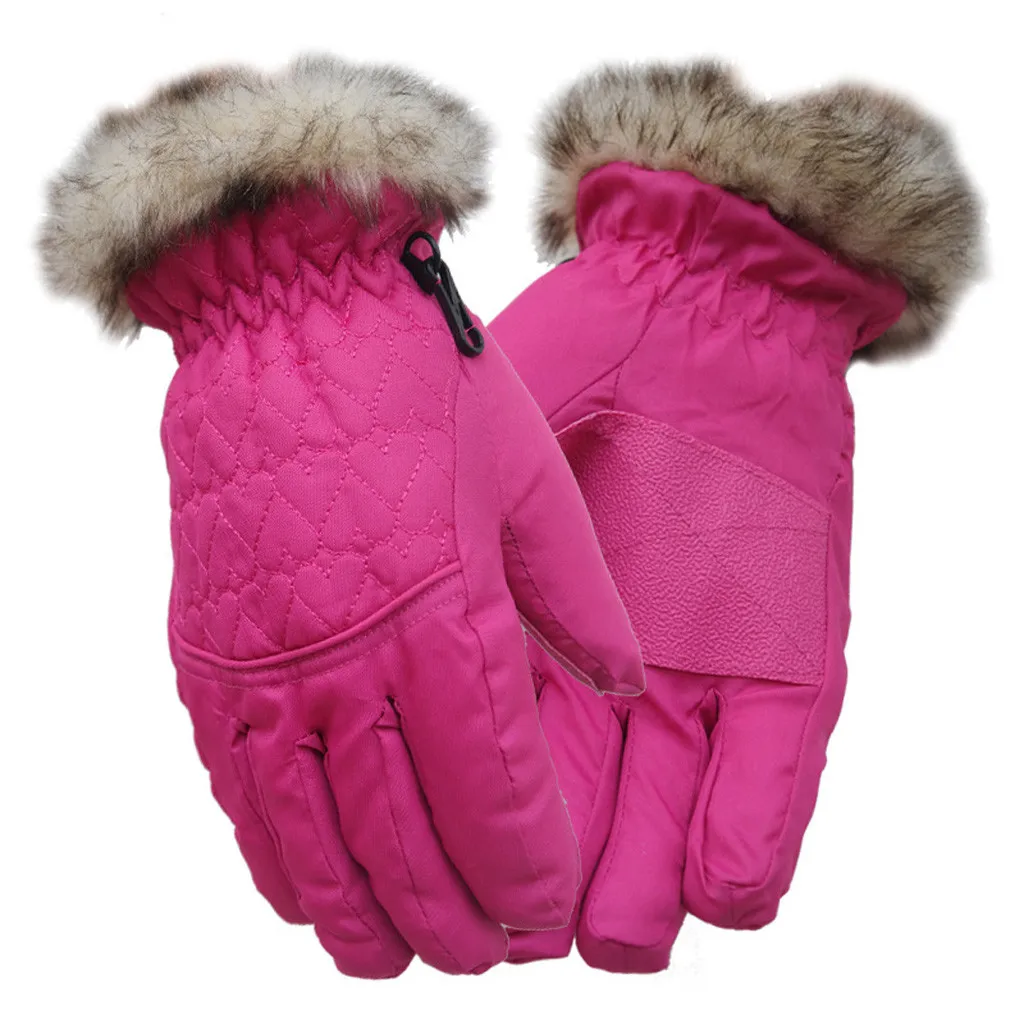 pink Зимние перчатки для детей, теплые зимние однотонные спортивные перчатки, водоотталкивающие противоскользящие уличные перчатки для мальчиков и девочек - Цвет: pink