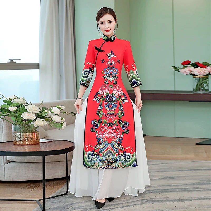 Китайское платье Aodai традиционная одежда Ципао юбка весна лето 2019 китайский