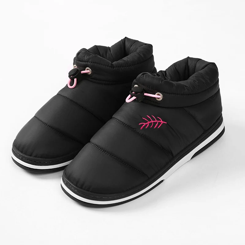 Женские ботинки; зимние плюшевые ботинки; домашние удобные зимние ботинки унисекс на теплом меху с эффектом памяти; женская обувь для дома и улицы; botas mujer - Цвет: black pink