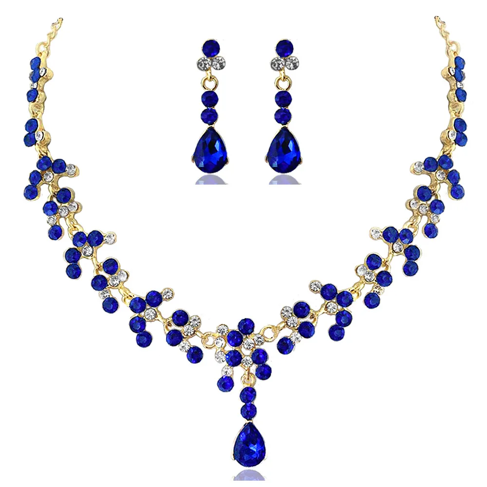 

Crystal Bridal Wedding Jewelry Sets Women Gold Color Rhinestone Necklace Long Earrings Set Dress Aessories Bridesmaid