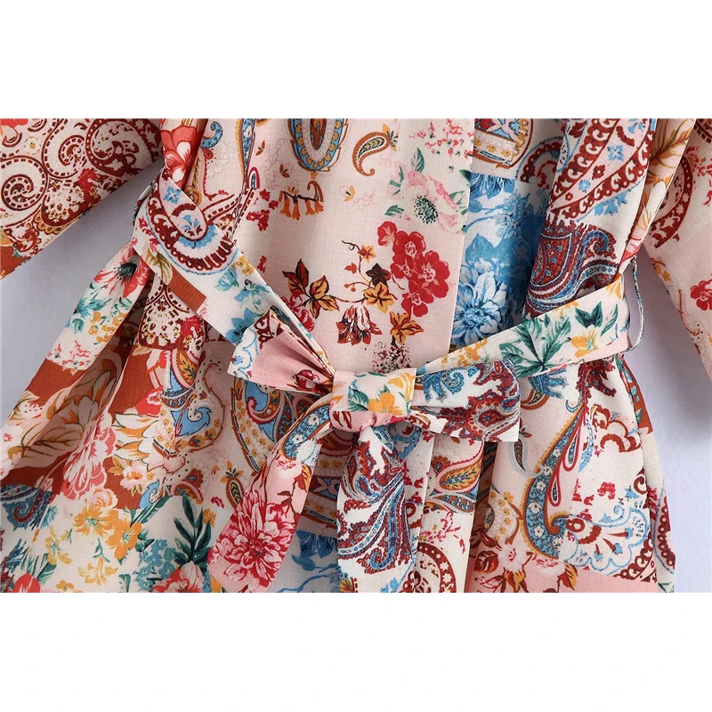 KRSB Za летние женские Цветочный принт с v-образным вырезом отворотом одежда длинным