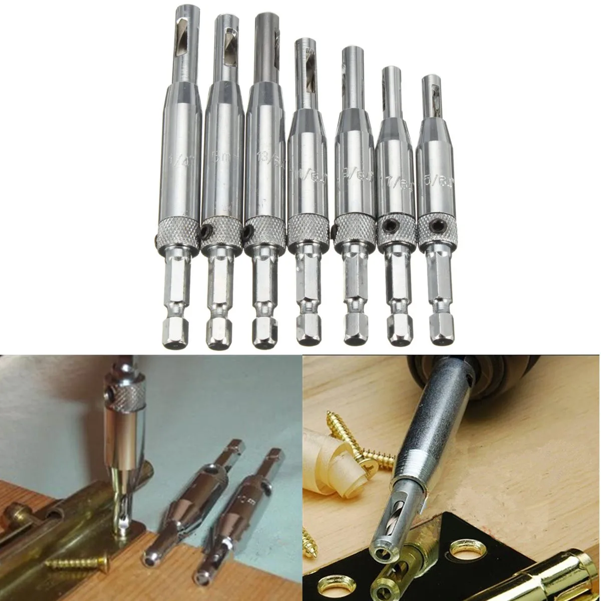 

Doersupp 7Pcs 1/4'' Hex Wood Drill Bit HSS Self Centering Door Window Hinge Twist Hole Puncher Woodworking Guides Hardware Shank