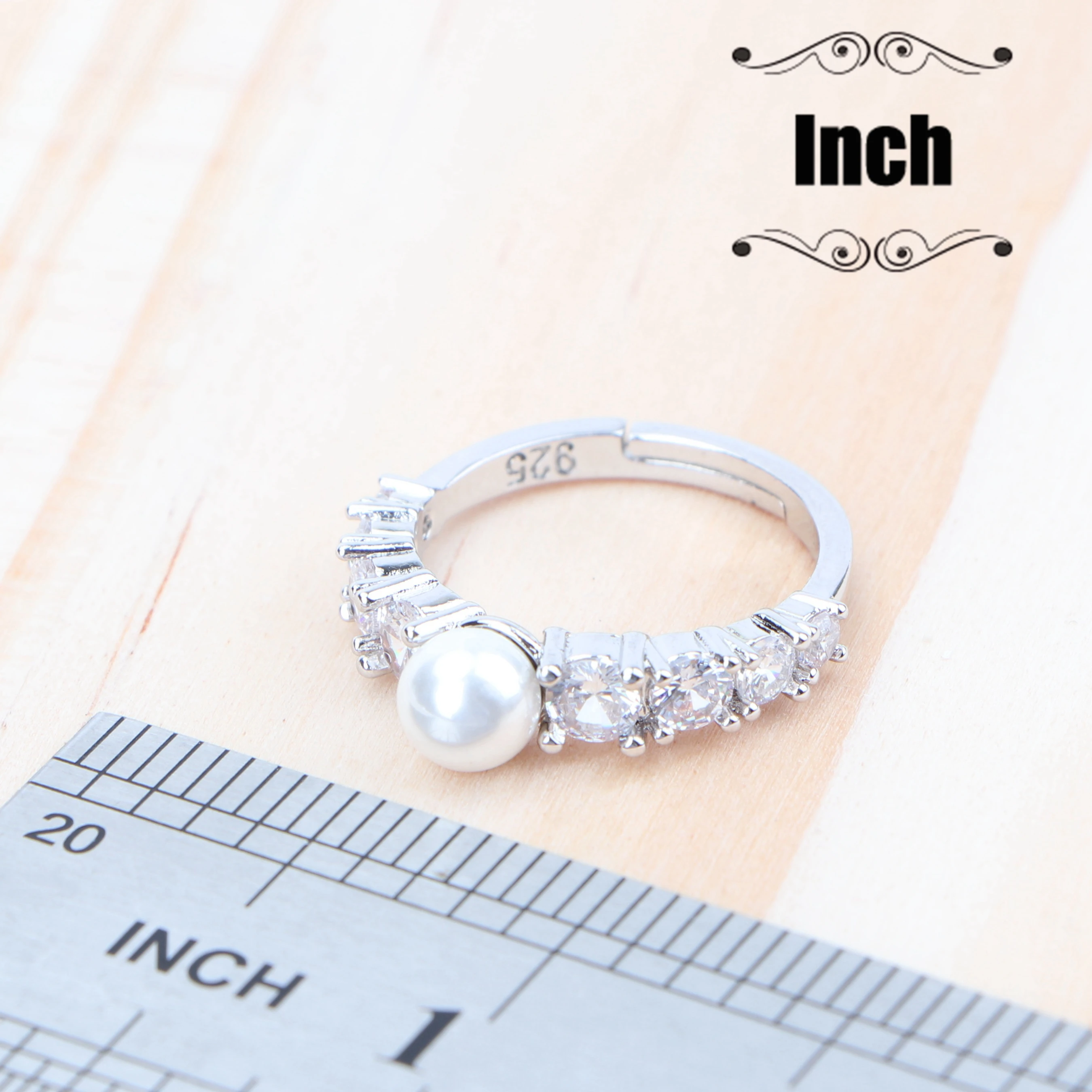 Pearl&ampZirconia Bridal Silver 925 Jewelry Sets For Womem Costume Earrings Wedding Pendant Rings Necklace | Украшения и