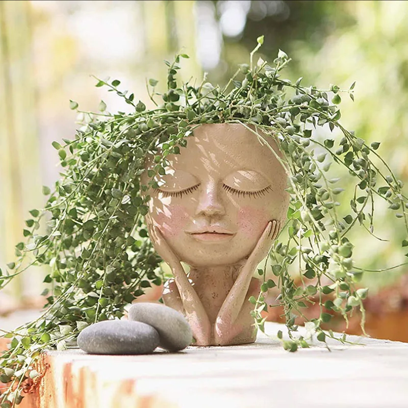 

Girls Face Head Figurine Flower Pot Succulent Plant Resin Pots Garden Plant Growing Flowerpot Home Tabletop Decorative Ornaments