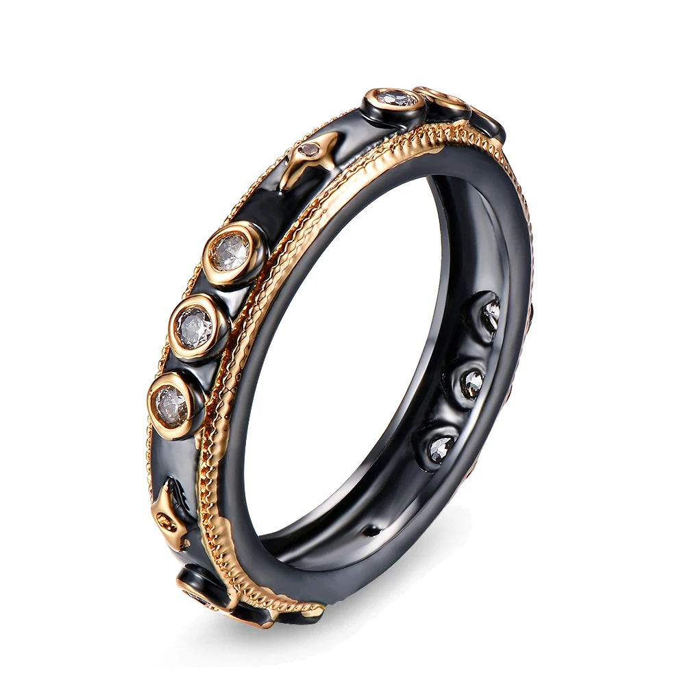 

Punk Male Female White Round Crystal Jewelry Luxury Black Gold Wedding Rings For Women Men Vintage Star Zircon Engagement Ring