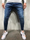 Мужские обтягивающие джинсы, облегающие рваные джинсы, большие и высокие Стрейчевые синие джинсы для мужчин, потертые повседневные штаны в полоску с эластичной резинкой на талии, S-3