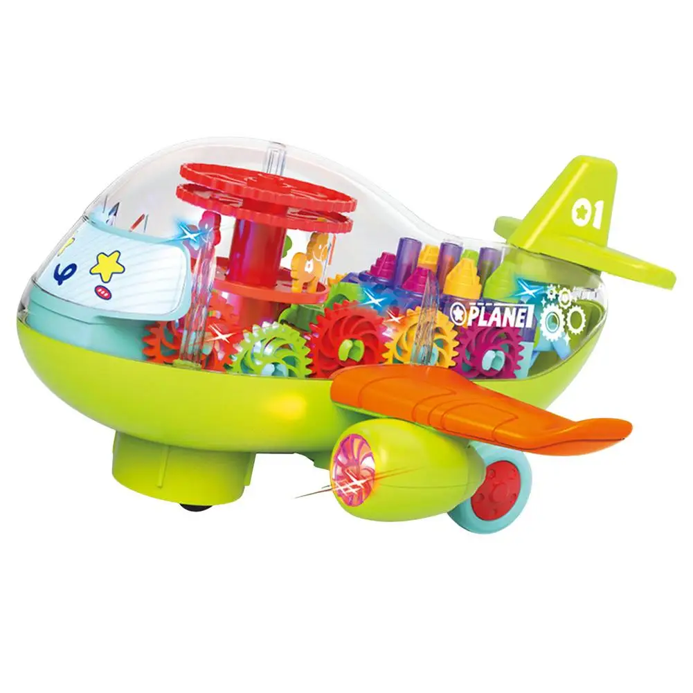 

Airplane Toys Visible Colored Moving Gears Plane Toy LED Light And Sound Effects Transparent Toy Vehicle Or Toddlers 2 To 5 Ye