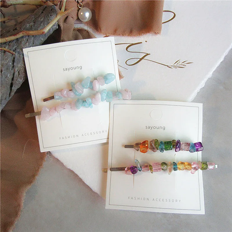 

Girl Fashion Hairpins Bead2pcs/setcolorful Sweet Hair Clipstone