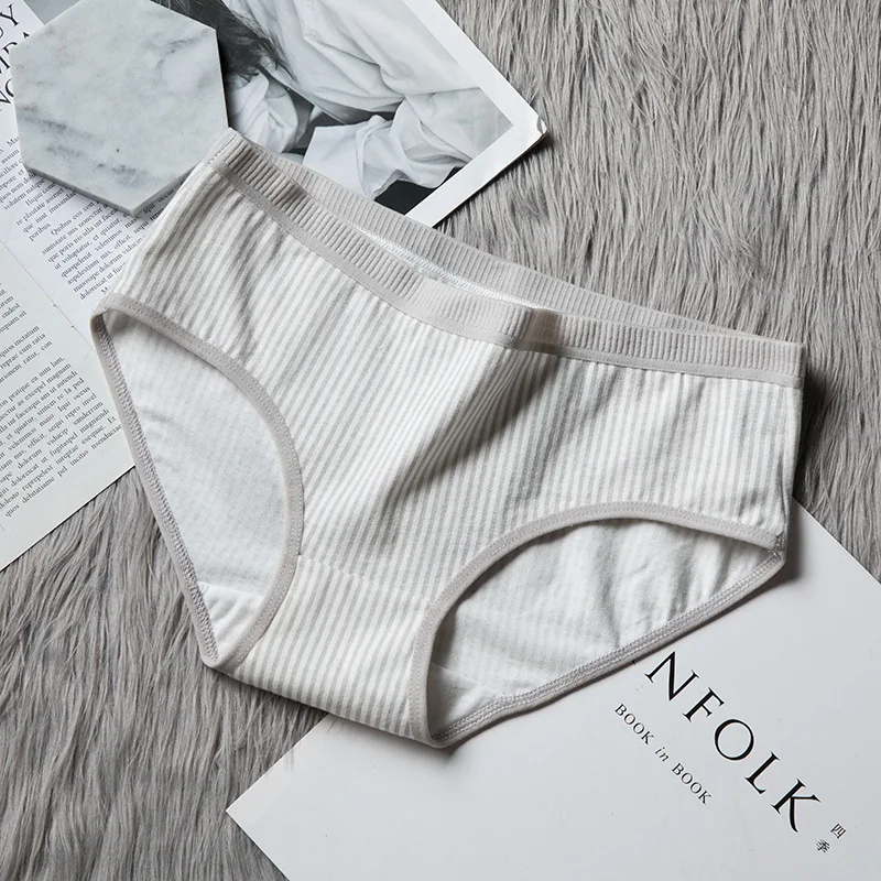 light gray SP& CITY японское милое Полосатое хлопковое нижнее белье женские сексуальные трусики для менструации мягкие милые бесшовные трусы нижнее белье - Цвет: light gray