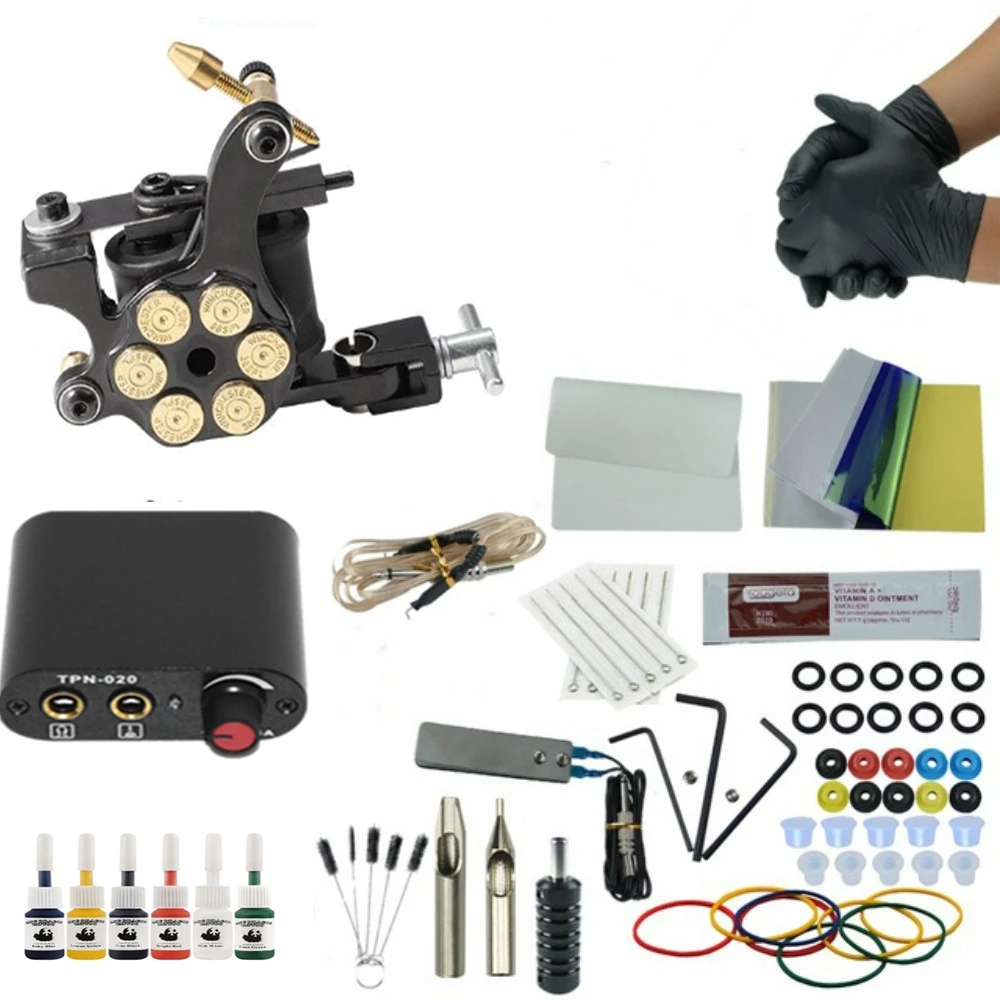 Полный комплект татуировки 1 временные тату машинка пистолет 6 видов цветов