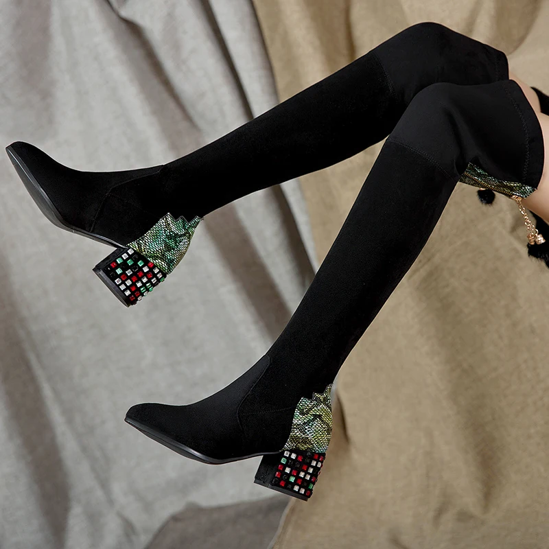 Роскошные Стразы над сапоги до колена Для женщин 2019 Новинка зимы Соблазнительные
