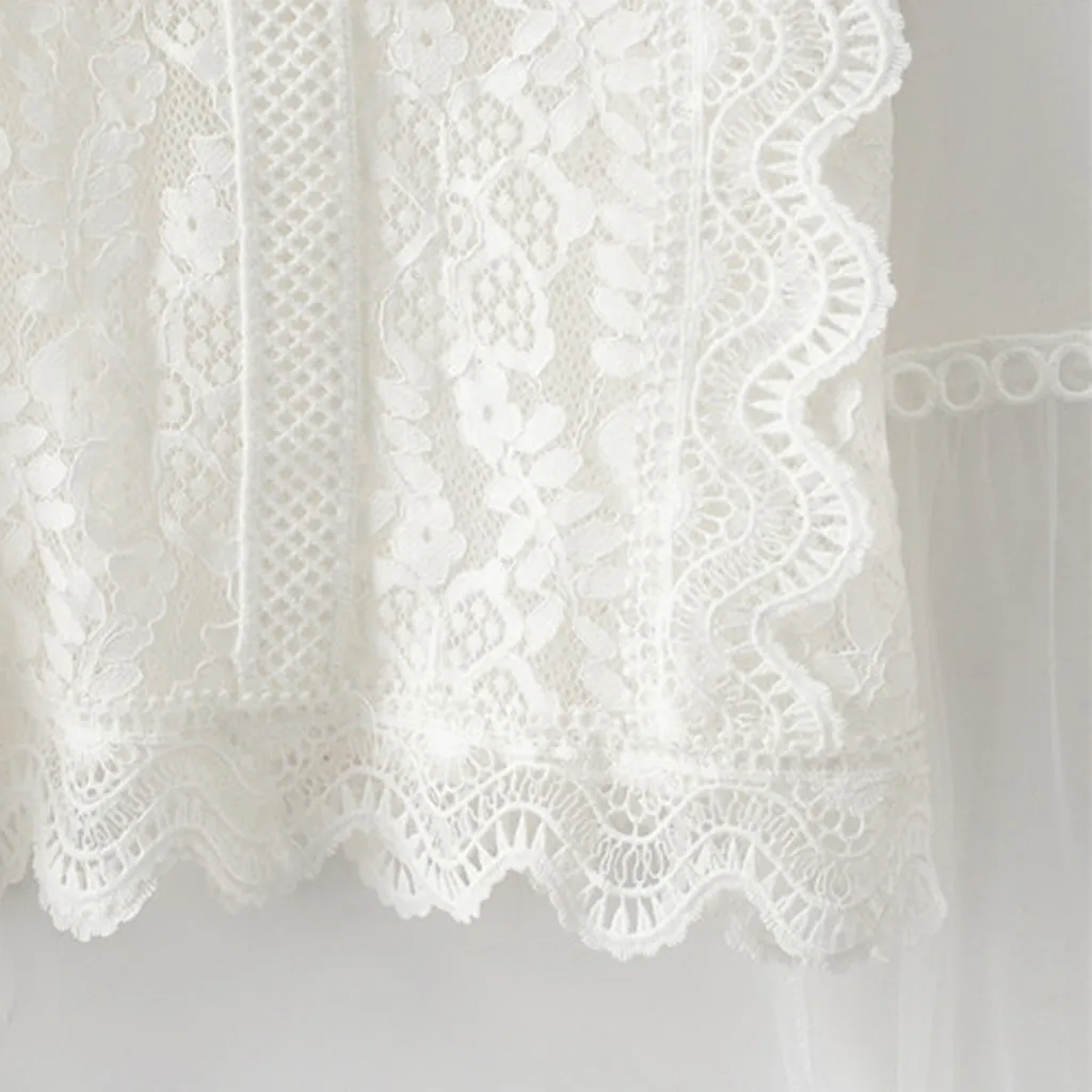 Женская кружевная прозрачная блузка летняя пикантная короткая с длинными