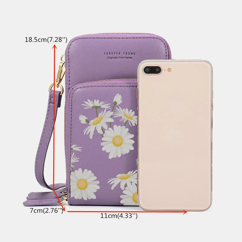 

New Women's Floral Pattern Phone Bag PU Leather Shoulder Crossbody Bag out Portable Coin Purse Card Holder Clutch Pocket Gift