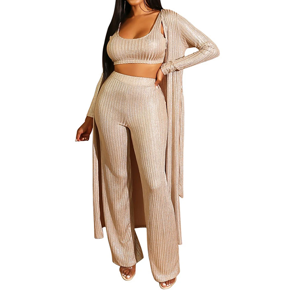 

Spring Hot 2019 New Casual Women Solid 3-Pieces Sets Lady Strapless Full Sleeve Tops Full Length Casual Jumpsuits