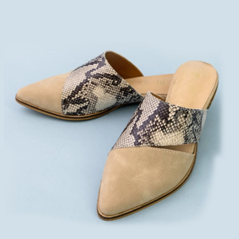 NouC/кожаные женские шлепанцы на низком каблуке Модная обувь с острым носком