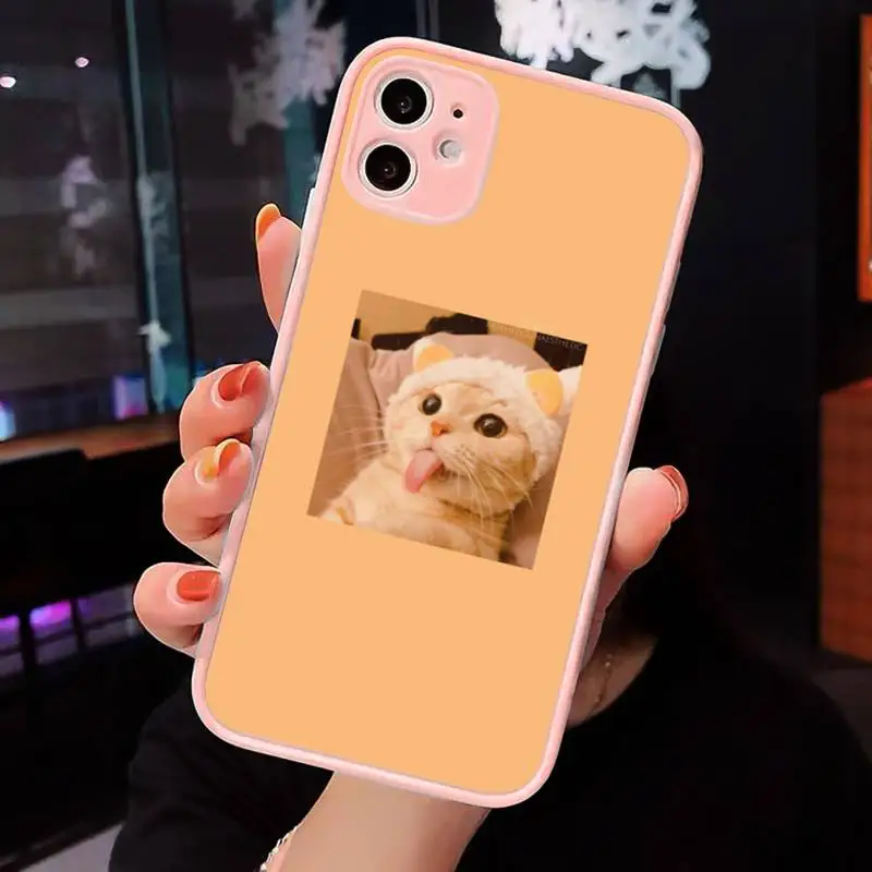

Phone Case For iPhone 12 11 Mini Pro XR XS Max 7 8 Plus X cute cat Pink Aesthetic Matte transparent Pink Cover
