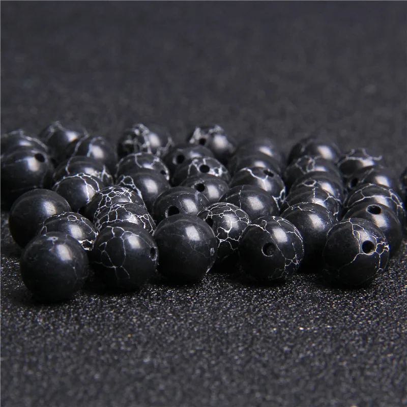Бусины из натурального черного бирюзового камня Howlite Круглые Гладкие