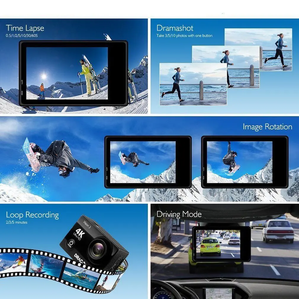 SJ 4000 камера 1080P наружная для верховой езды Puqing 2 0 дюймовый видеорегистратор