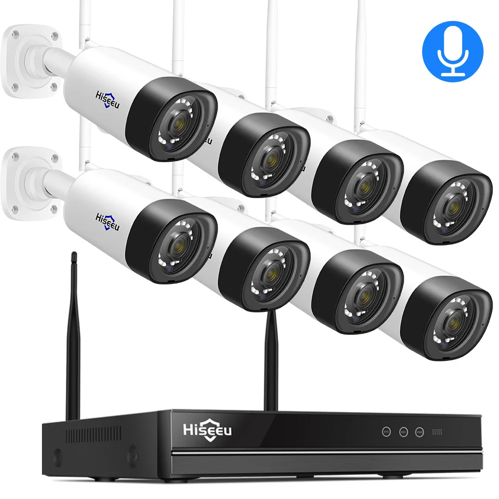 H.265 2MP 8CH Беспроводной аудио камера наружного видеонаблюдения IP Камера Системы NVR Kit 1080 P, размеры для возраста от 1 до 3 лет HDD приложение просмотра Hiseeu - Цвет: 8CH with 8 Cams
