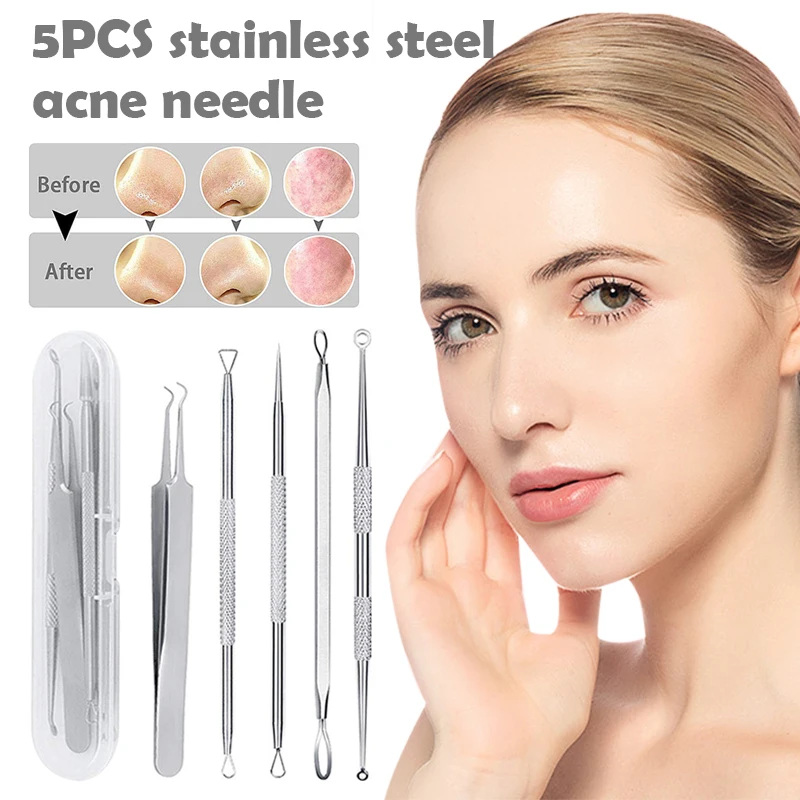 

5 Piece Tool Set for Blackhead Remover Acne Extractor Removal Tool for Acne Pimples Facial Care Tool EK-New