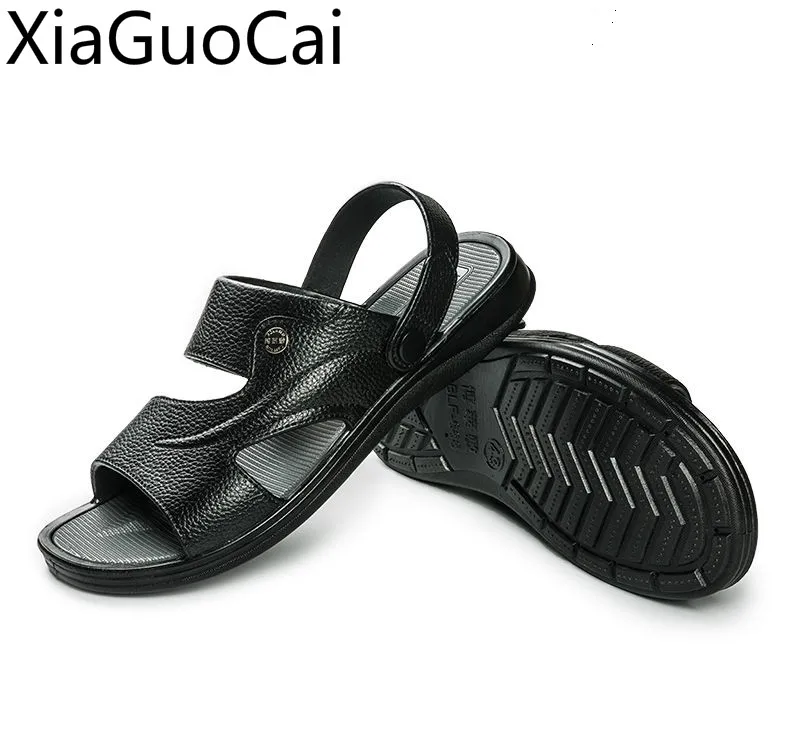 

Summer New Men Casual Sandals Beach Classic Pu Leather Slip on Male Flat Sandals Black Mens Summer Sandals