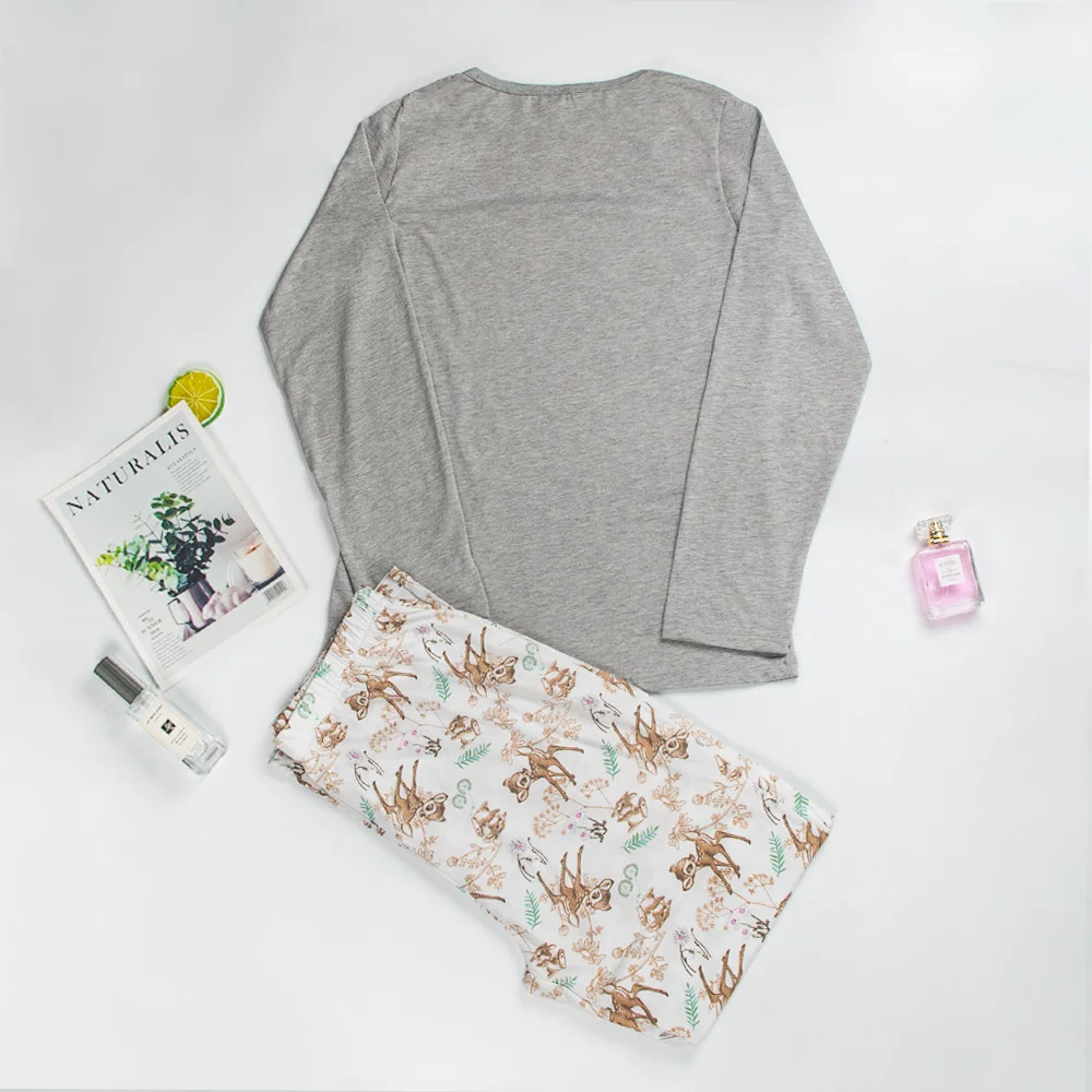 Пижама для женщин с длинным рукавом пижамный комплект мультяшная Хлопковая