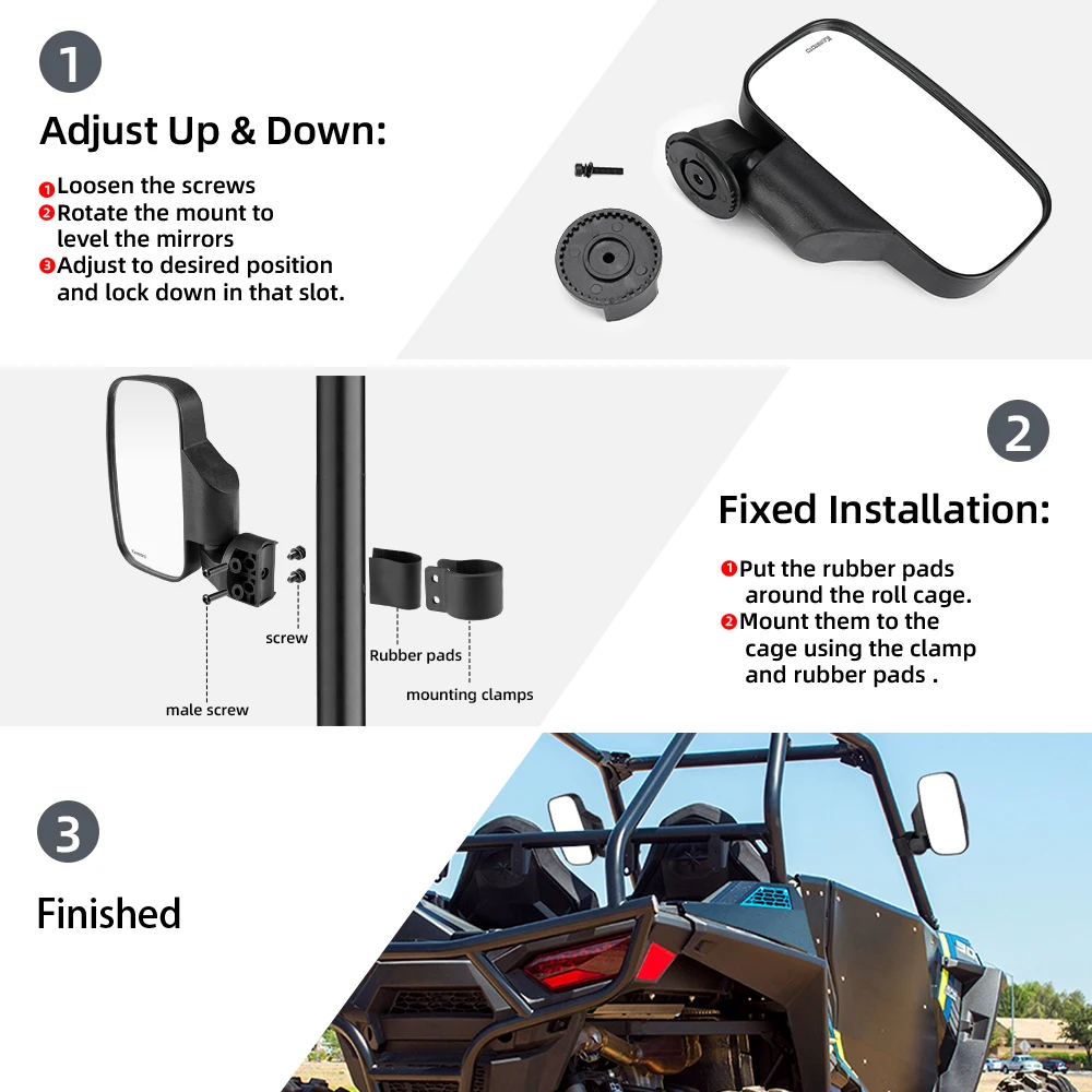 Зеркала заднего вида UTV 1 75 дюйма 2 с бесплатными заклепками для Can Am Maverick X3 Polaris RZR 800