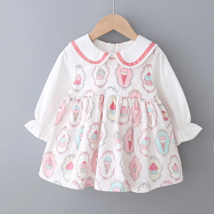 Детское Хлопковое платье с длинным рукавом принтом | Детская одежда и обувь