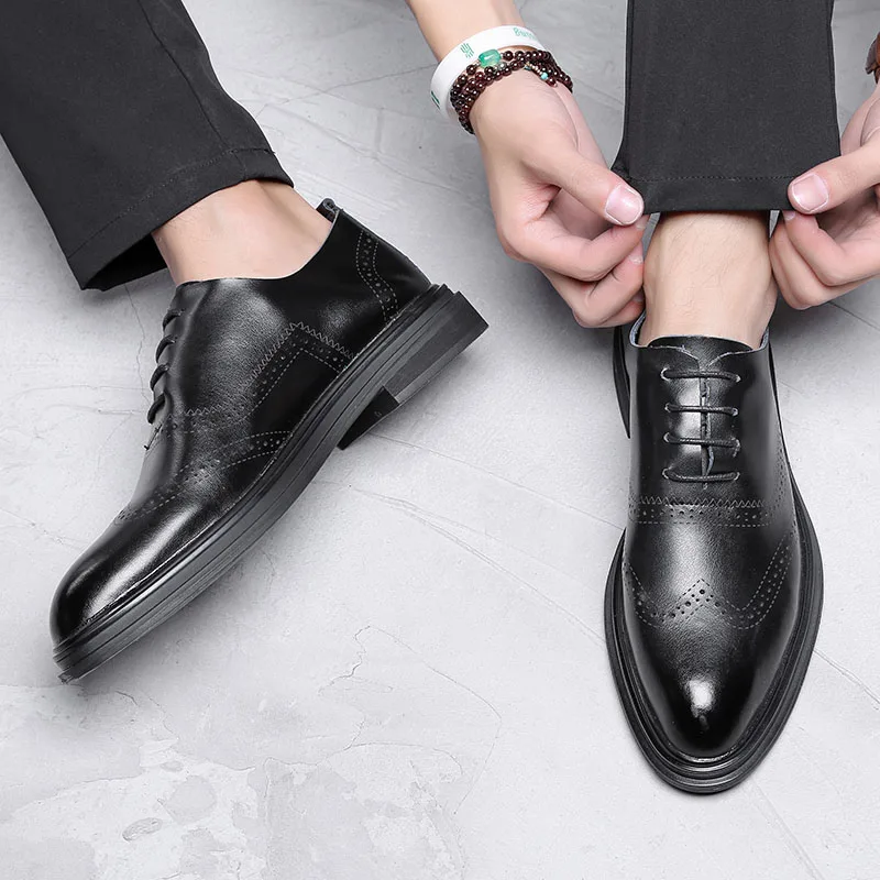 Классические мужские туфли из натуральной кожи деловые оксфорды на шнуровке