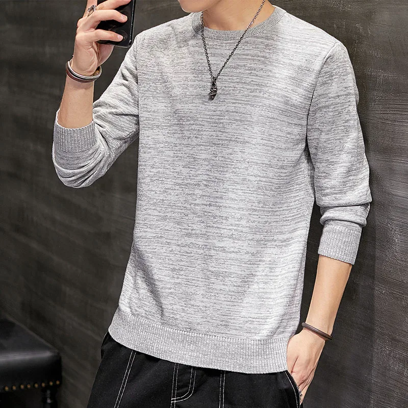 Однотонный свитер с круглым вырезом Мужская трикотажная одежда на осень и зиму