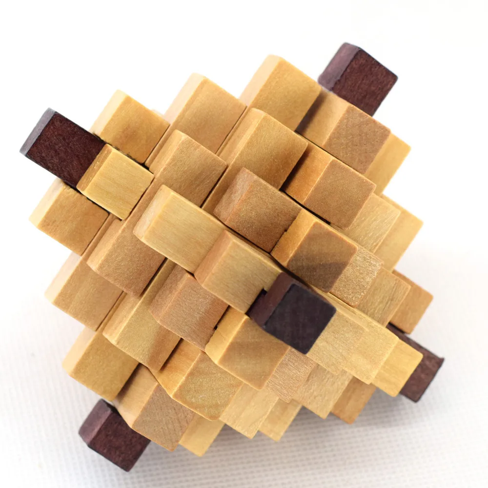 Новый дизайн IQ Brain Teaser Kong Ming Lock 3D деревянная Блокировка заусенцев Пазлы игра