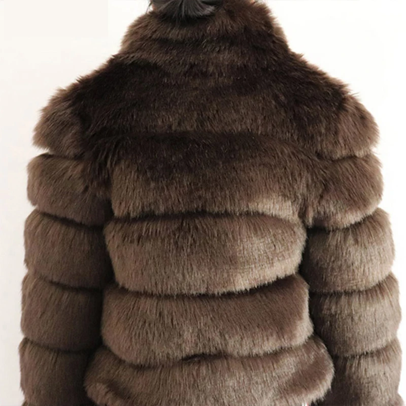 Пальто URSPORTTECH из искусственного коричневого лисьего меха женское плюшевое