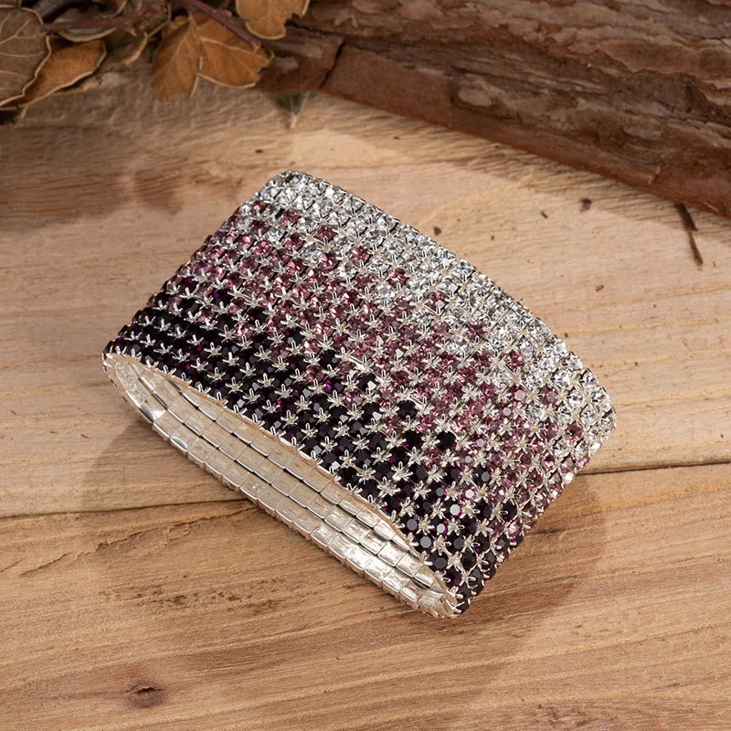 12 рядов прозрачные и фиолетовые стразы кристаллы браслет посеребренный