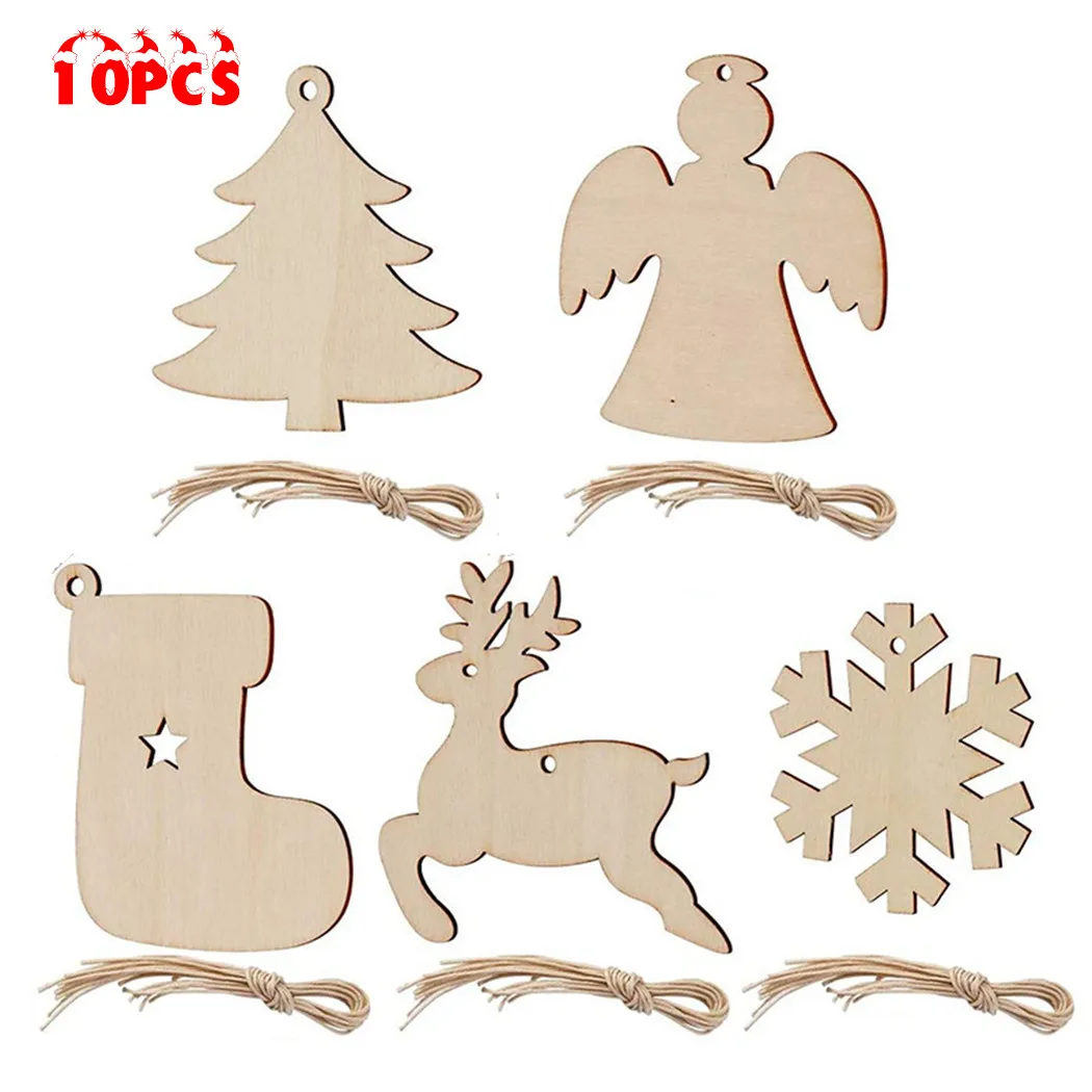 

10 Pcs Wooden Christmas Tree Decoration Hanging Tree Ornament DIY Crafts Merry Christmas Decorations For Home Drop Pendant 2022
