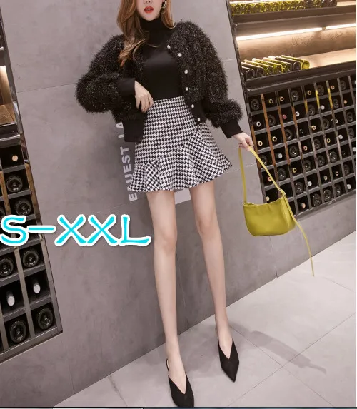 2022 New summer women's ruffled houndstooth skirt short summer high waist A word fishtail mini skirt S-XXL