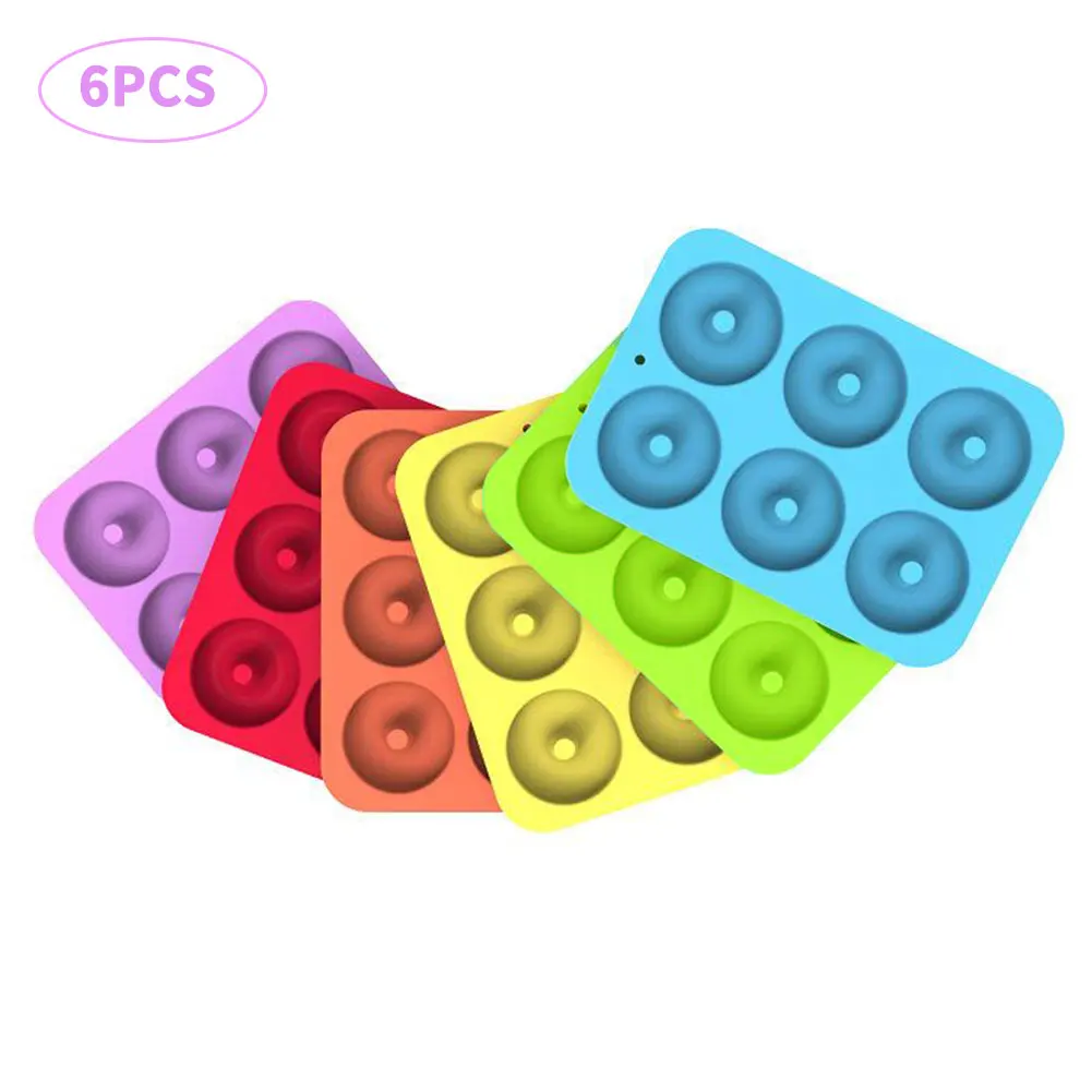

6 Cavity Donut Mold Silicone Non-stick Baking Tray Heat-resistant Reusable Folded Donuts Maker Colorful Soft Dessert Making Tool
