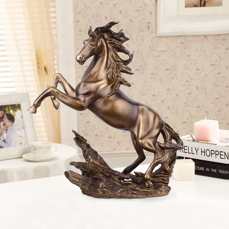 

Antique Copper Eco-friendly Resin Figurines Livingh Room Decoration Ornament Lucky Mascot Home Decoration Horse Figurine Crafts