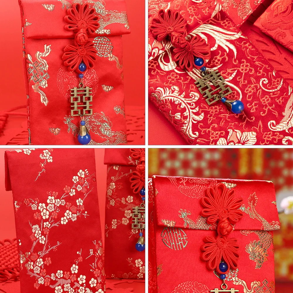 

3pcs Chinese New Year Red Envelopes Embroidered Red Packets with Chinese Knot