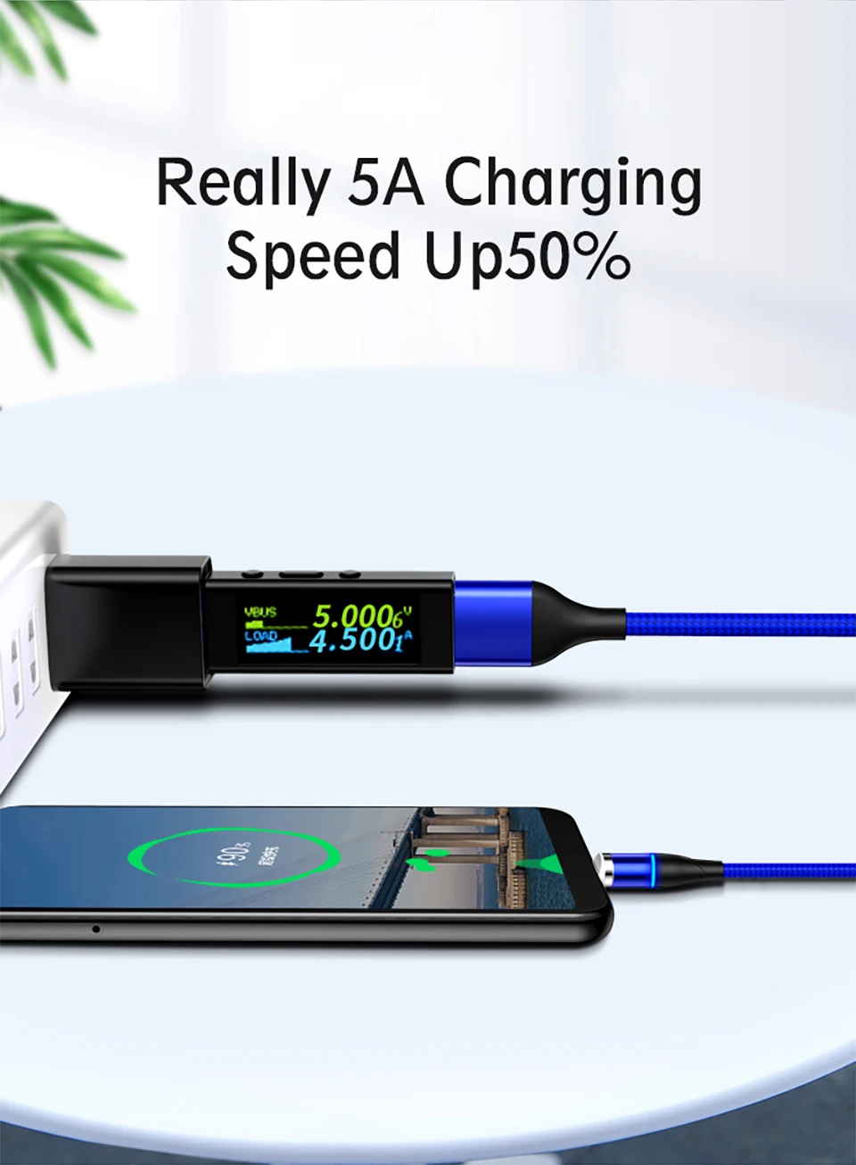 5А кабель для быстрой зарядки телефона USB-Type C Быстрая зарядка 5,0 Магнитный кабель для передачи данных 1 м 7Pin нейлоновый светодиодный светильник для huawei