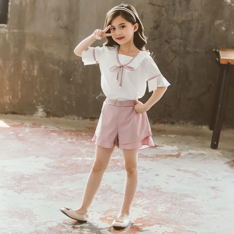 

3-12 Years Girls Clothing Sets 2021 New Summer Short Sleeve Tops + Shorts Fashion Kids Clothes Casual Clothing Sets for Children