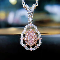 micro inlaid full diamond imitation argyle pink diamond necklace water drop pear shaped pendant collar necklace joyero jeweler