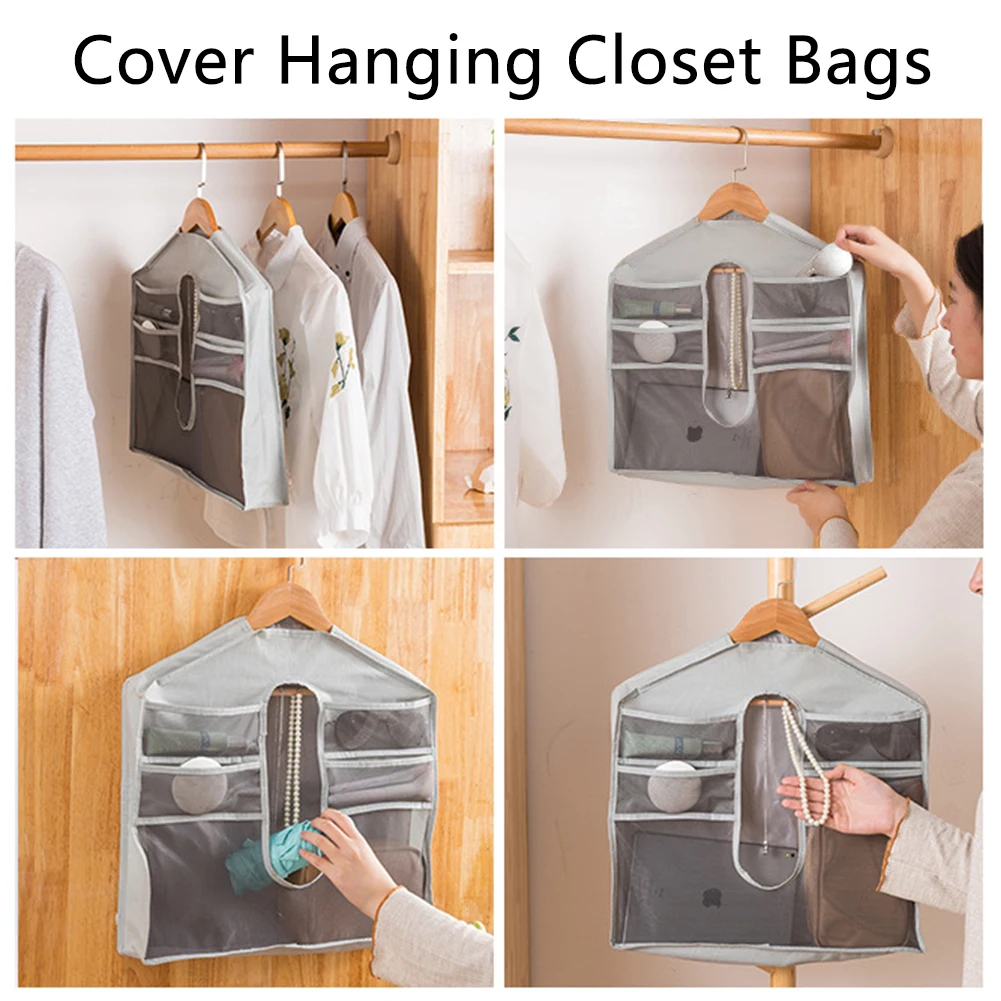 Oxford Cloth Wall Hanging Storage Bag Transparent Pocket Mounted Wardrobe Hang Pouch Cosmetic Toys Organizer | Дом и сад