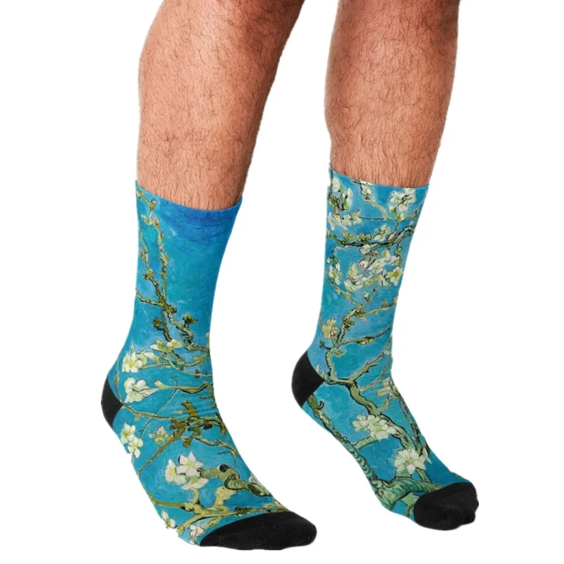 

Забавные Для Мужчин's Носки Винсента Ван Гог миндального с печатным рисунком в стиле хип-хоп с Носки изящных детских штанов для мальчиков ул...