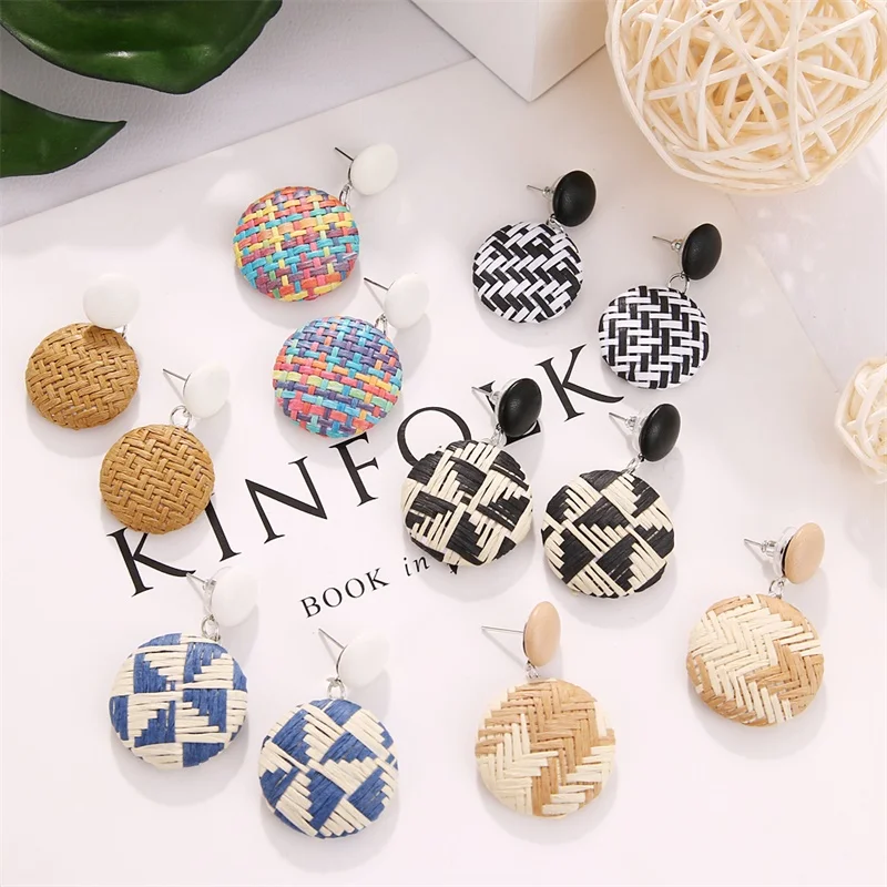 Богемные плетеные висячие серьги из ротанга FNIO для женщин 2019 модные деревянные