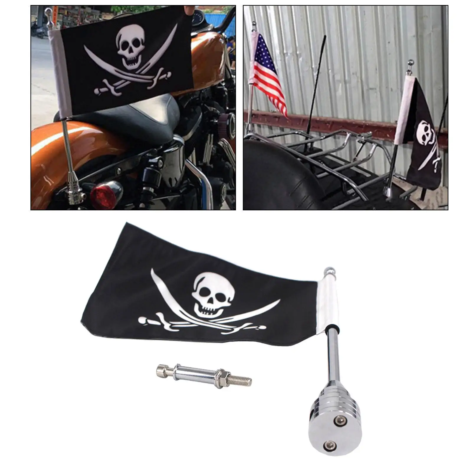 

Rear Side Mount Skull Vertical Flag Pole Flagpole Mount Universal Fit for Harley Pour 1200, 883 1997-2013