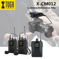 xtuga x cm012 uhf dual wireless lavalier microphonecamera micuhf lapel mic system with 16 selectable channel up to 164ft range