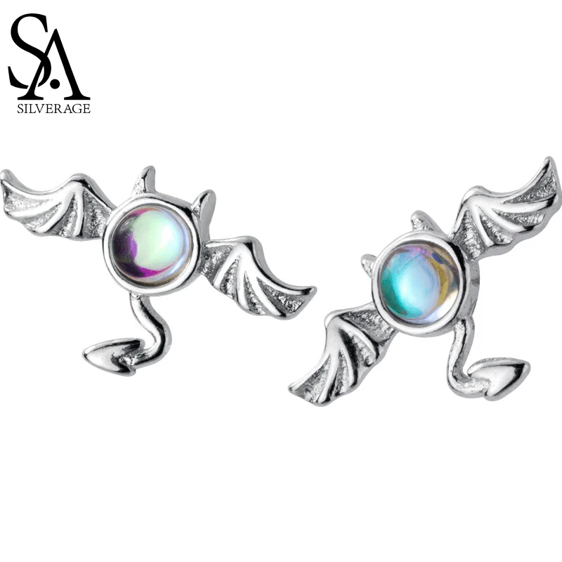 

SA SILVERAGE S925 Silver Ear Nail Female Korean Version Small Fresh and Lovely Bat Glazed Colored Ear Jewelry Batch
